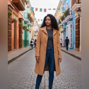 Lands’ End Camel Wool Blend Coat 18W Classic Button Front Winter Coat Plus Size